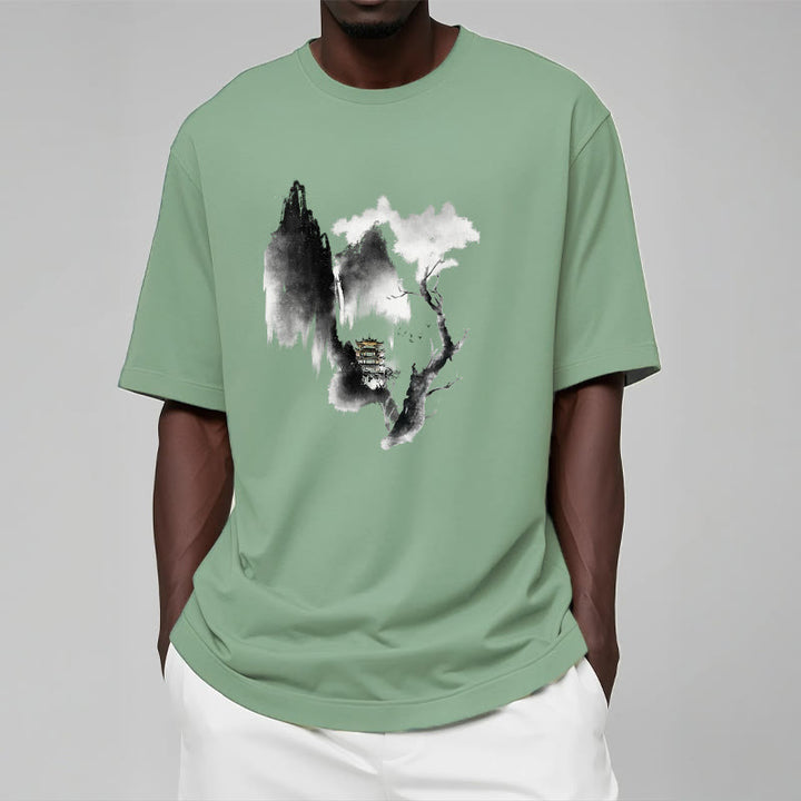 Pawilon Buddha Stones Drzewo Gęsi Wokół Gór Wzór Koszulka T-shirt - image 17