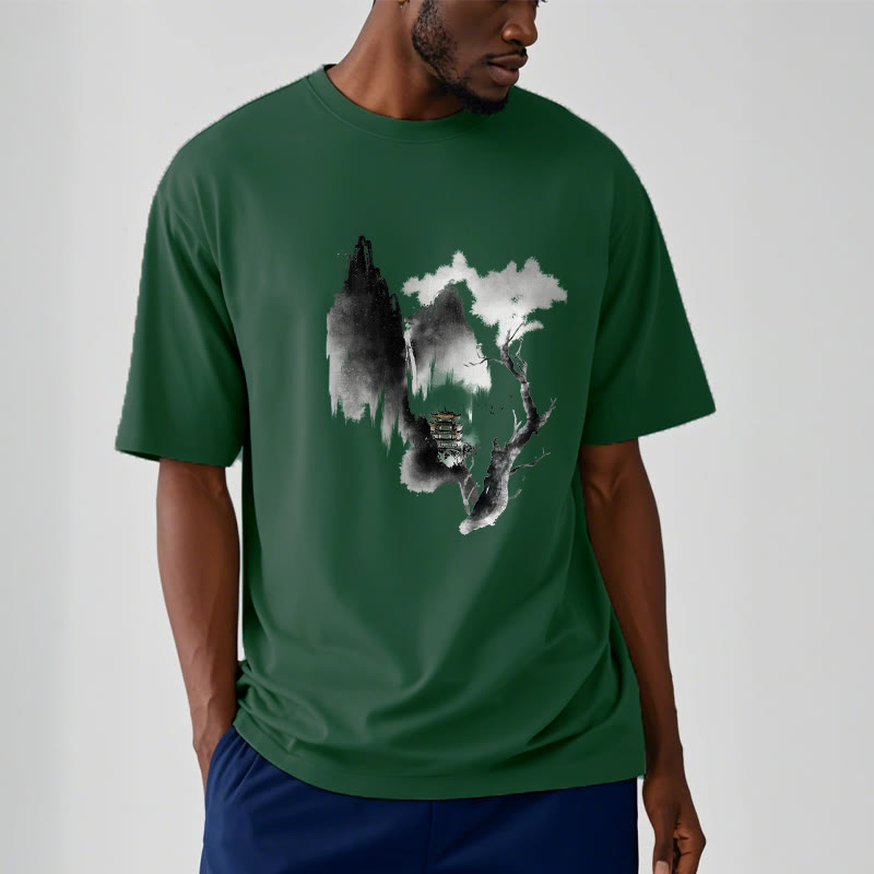 Pawilon Buddha Stones Drzewo Gęsi Wokół Gór Wzór Koszulka T-shirt - image 13