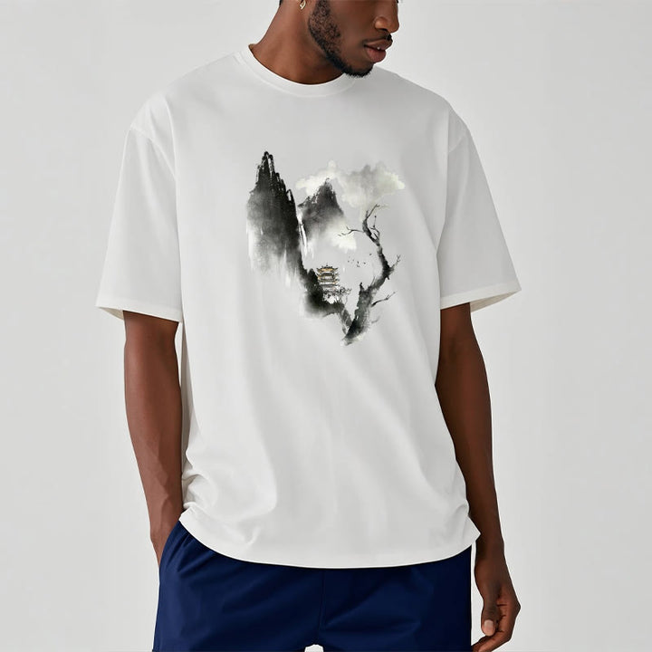 Pawilon Buddha Stones Drzewo Gęsi Wokół Gór Wzór Koszulka T-shirt - image 3