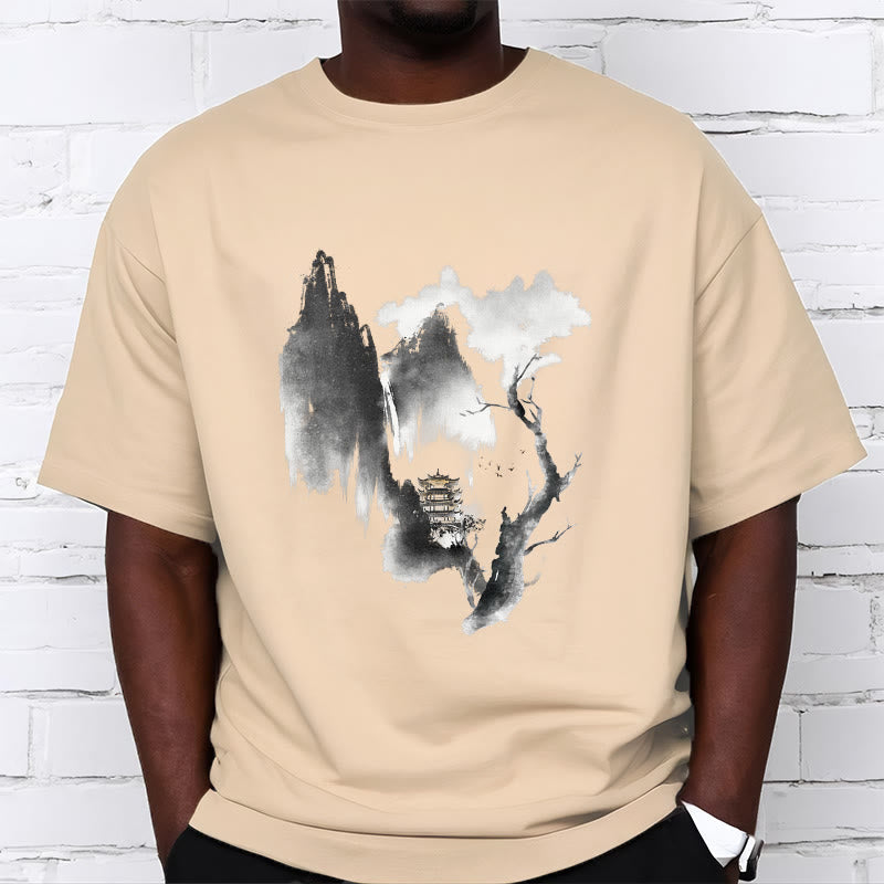 Pawilon Buddha Stones Drzewo Gęsi Wokół Gór Wzór Koszulka T-shirt - image 11