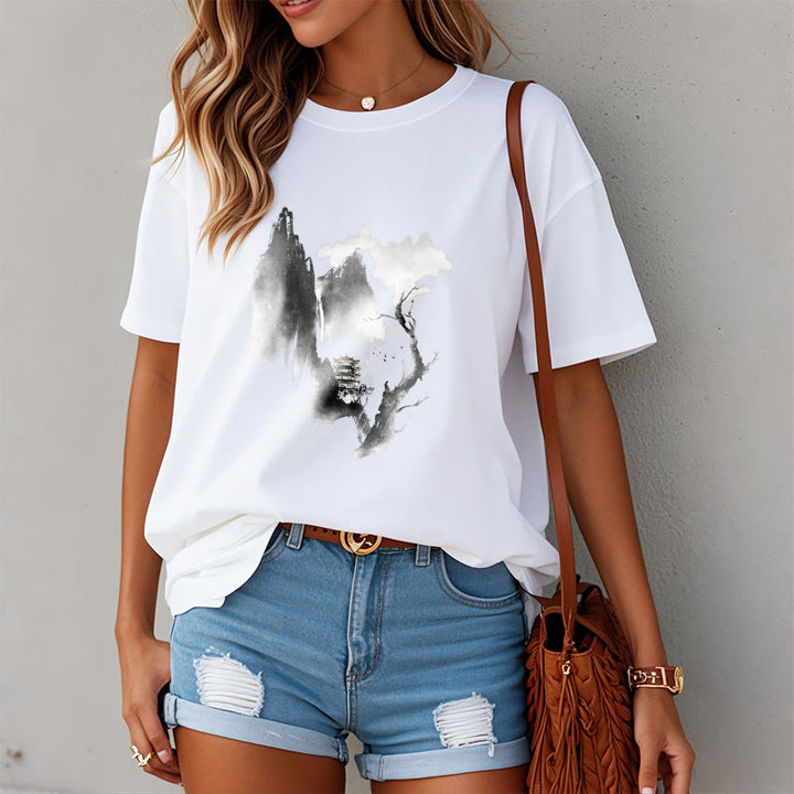 Pawilon Buddha Stones Drzewo Gęsi Wokół Gór Wzór Koszulka T-shirt - image 4