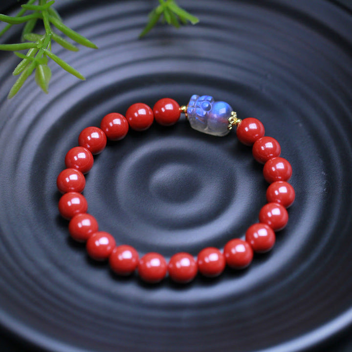 Bransoletka z błogosławieństwem PiXiu z Buddha Stones i kamieniem księżycowym Cinnabar