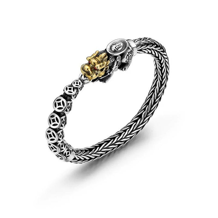 Buddha Stones 925 Srebro Sterlingowe PiXiu Miedziane Monety Sztabki Bogactwo Bransoletka Bangle