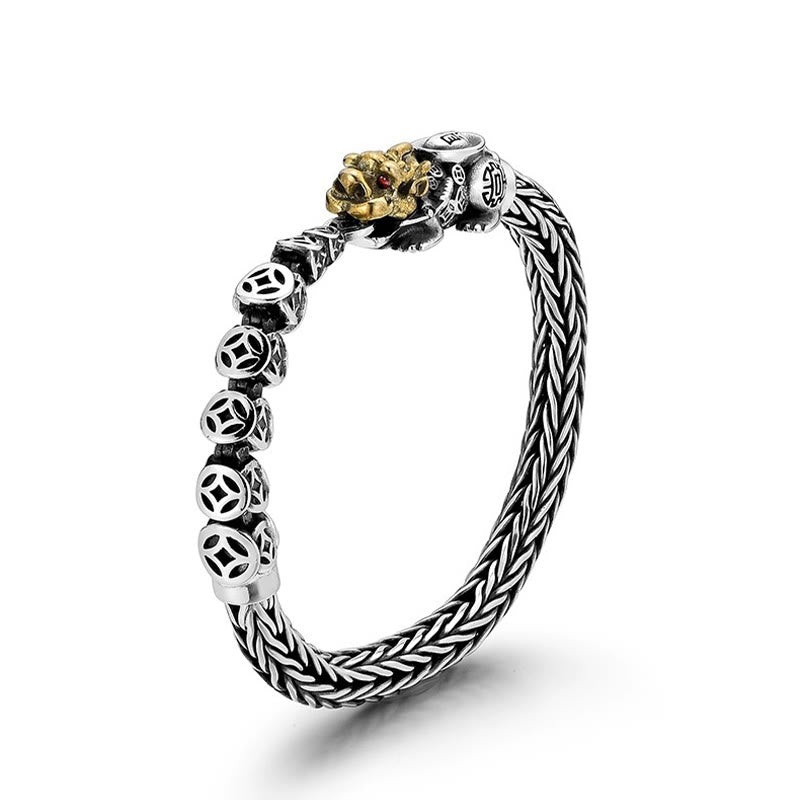 Buddha Stones 925 Srebro Sterlingowe PiXiu Miedziane Monety Sztabki Bogactwo Bransoletka Bangle