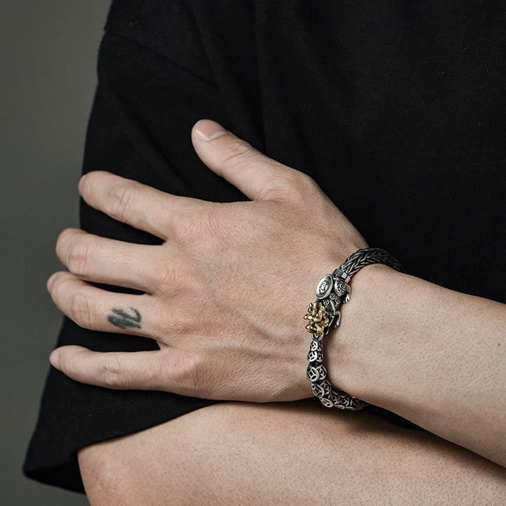 Buddha Stones 925 Srebro Sterlingowe PiXiu Miedziane Monety Sztabki Bogactwo Bransoletka Bangle