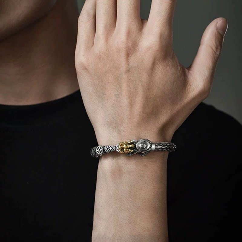 Buddha Stones 925 Srebro Sterlingowe PiXiu Miedziane Monety Sztabki Bogactwo Bransoletka Bangle