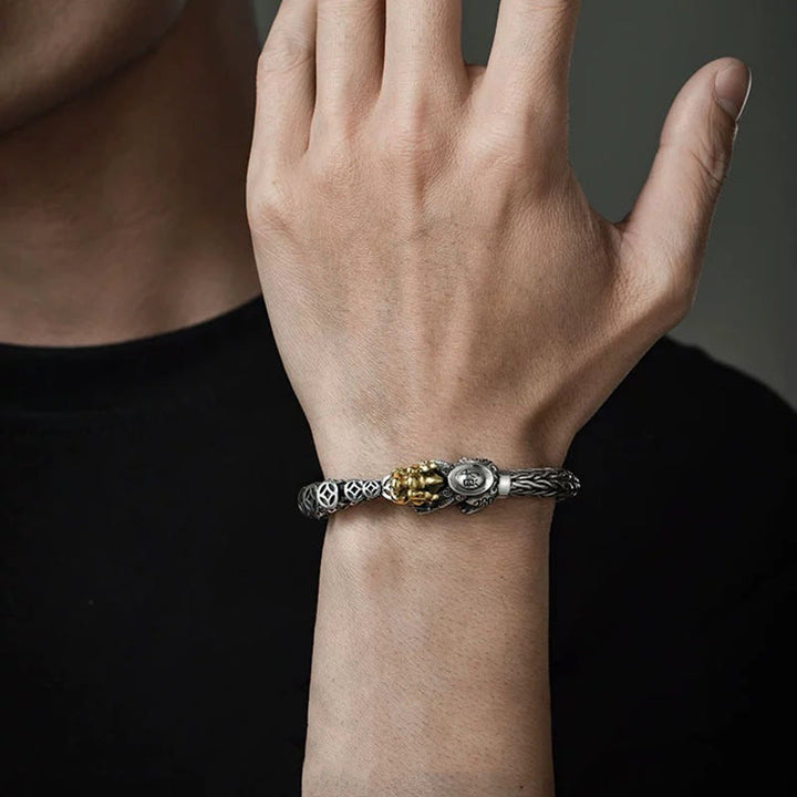 Buddha Stones 925 Srebro Sterlingowe PiXiu Miedziane Monety Sztabki Bogactwo Bransoletka Bangle