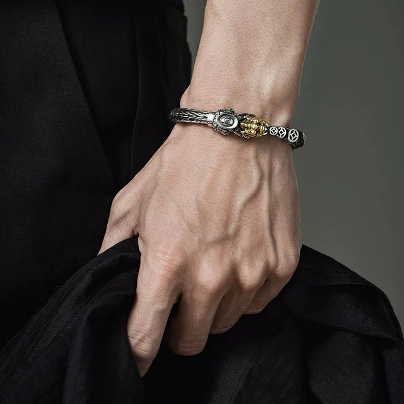 Buddha Stones 925 Srebro Sterlingowe PiXiu Miedziane Monety Sztabki Bogactwo Bransoletka Bangle