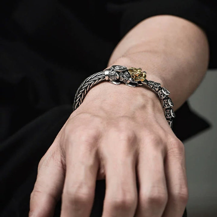 Buddha Stones 925 Srebro Sterlingowe PiXiu Miedziane Monety Sztabki Bogactwo Bransoletka Bangle