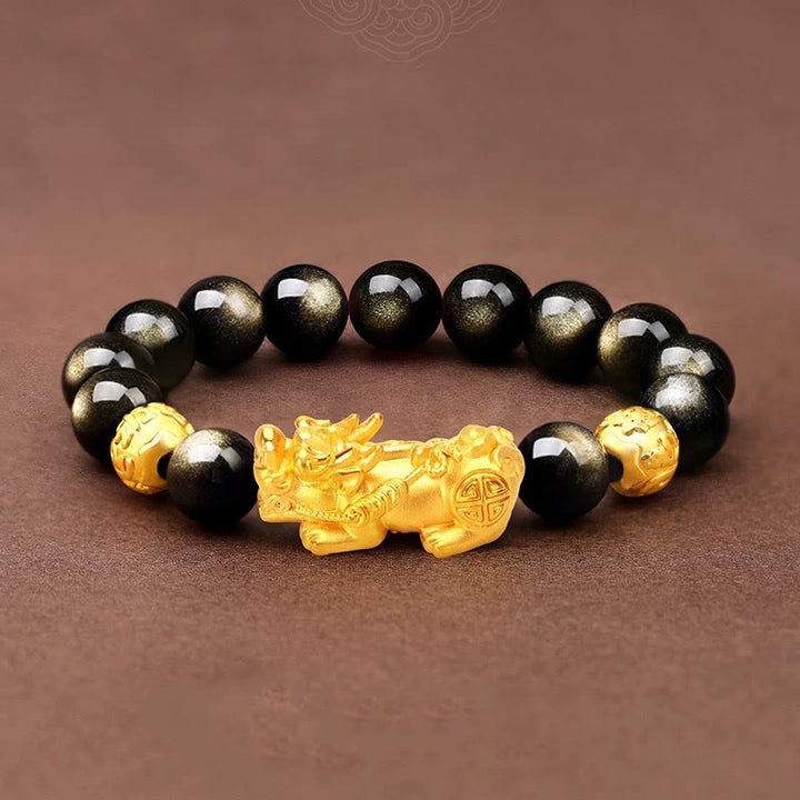 Buddha Stones Naturalny Złoty Połysk Obsydianu PiXiu Om Mani Padme Hum Bransoletka Bogactwa