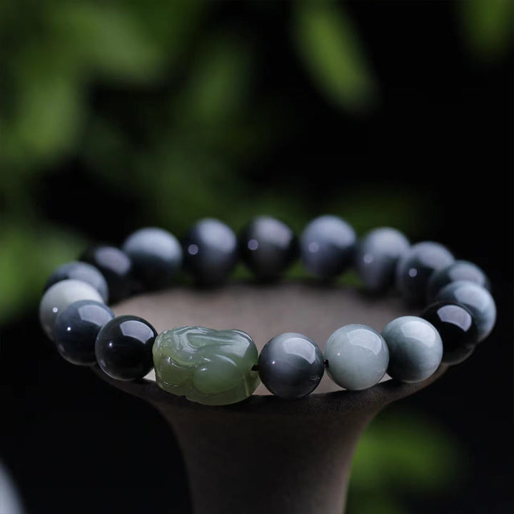 Buddha Stones Naturalny Kamień Orle Oko Hetian Jade Bransoletka PiXiu Confidence