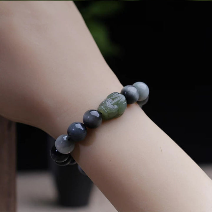 Buddha Stones Naturalny Kamień Orle Oko Hetian Jade Bransoletka PiXiu Confidence