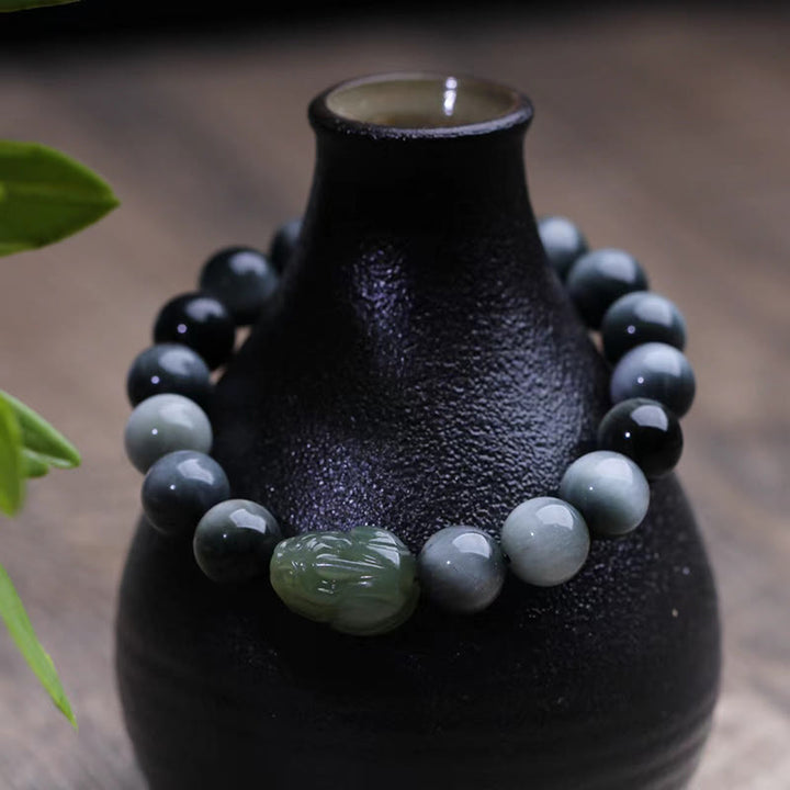 Buddha Stones Naturalny Kamień Orle Oko Hetian Jade Bransoletka PiXiu Confidence