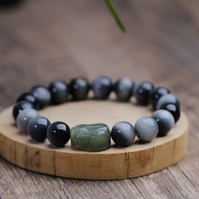Buddha Stones Naturalny Kamień Orle Oko Hetian Jade Bransoletka PiXiu Confidence