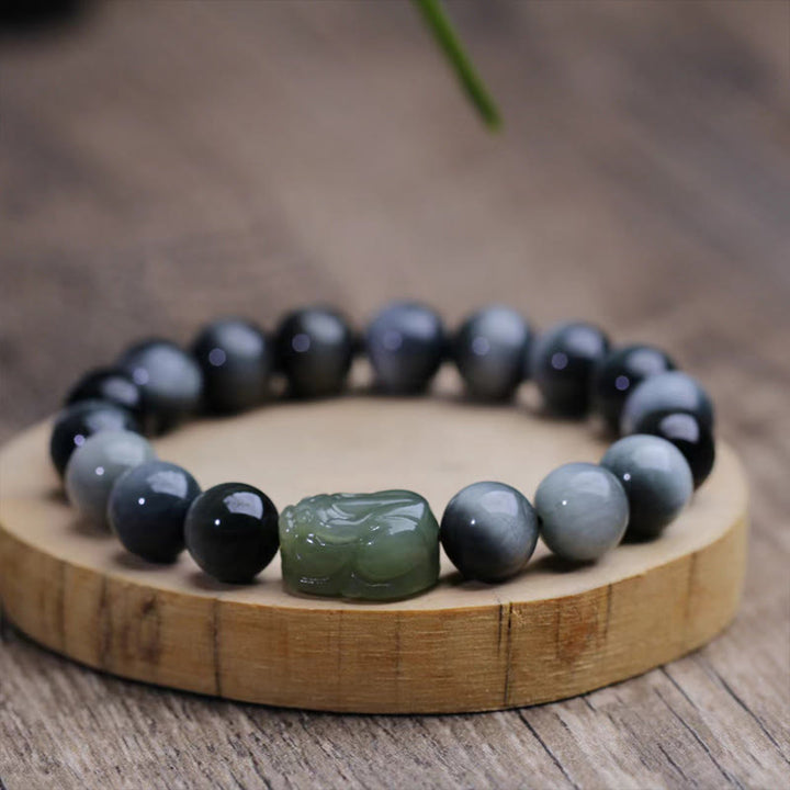 Buddha Stones Naturalny Kamień Orle Oko Hetian Jade Bransoletka PiXiu Confidence