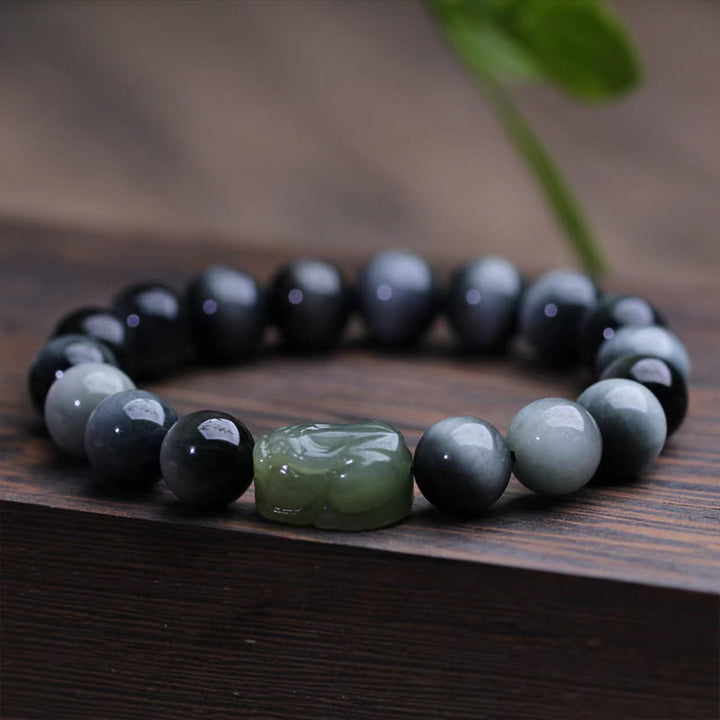 Buddha Stones Naturalny Kamień Orle Oko Hetian Jade Bransoletka PiXiu Confidence