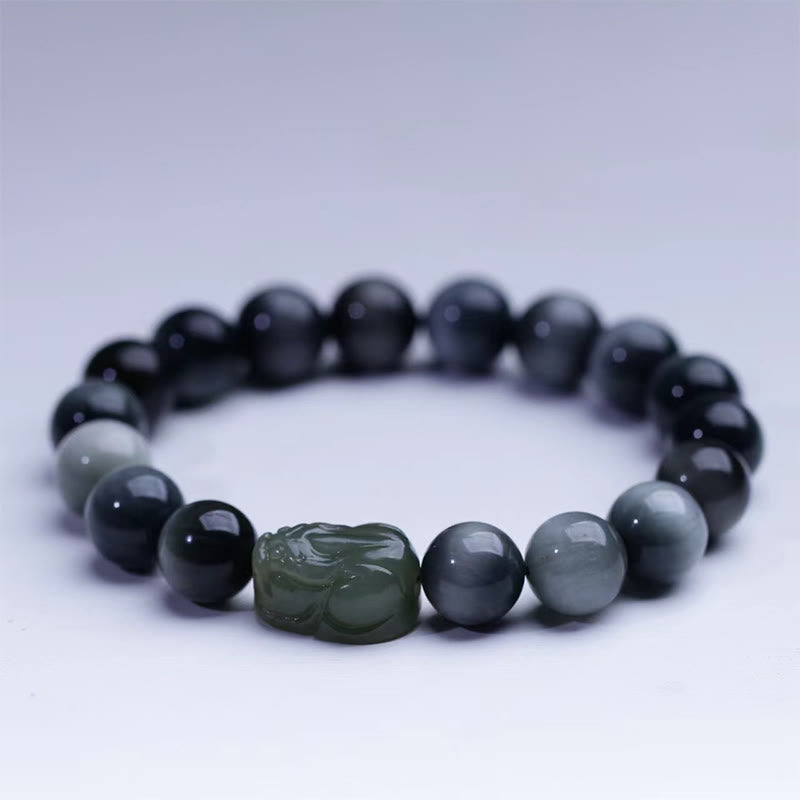 Buddha Stones Naturalny Kamień Orle Oko Hetian Jade Bransoletka PiXiu Confidence