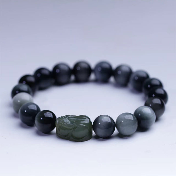 Buddha Stones Naturalny Kamień Orle Oko Hetian Jade Bransoletka PiXiu Confidence