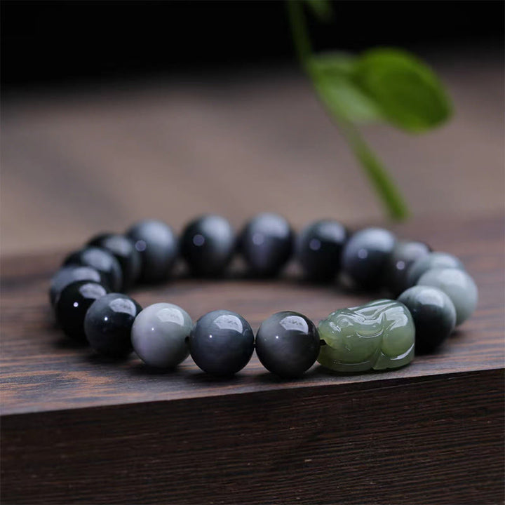 Buddha Stones Naturalny Kamień Orle Oko Hetian Jade Bransoletka PiXiu Confidence