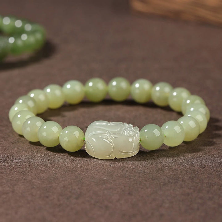 Buddha Stones Naturalny Hetian Jade PiXiu Rzeźbiona Bransoletka Szczęścia