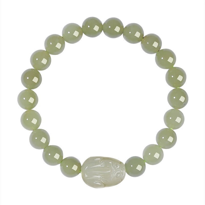 Buddha Stones Naturalny Hetian Jade PiXiu Rzeźbiona Bransoletka Szczęścia