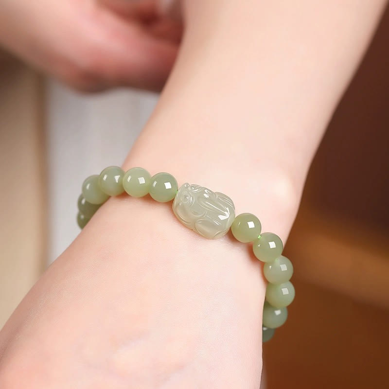 Buddha Stones Naturalny Hetian Jade PiXiu Rzeźbiona Bransoletka Szczęścia