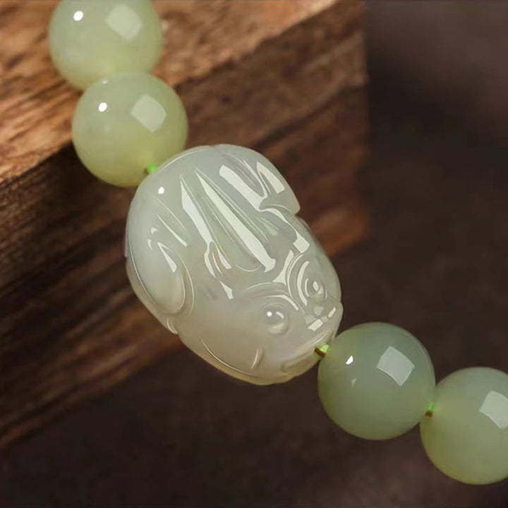 Buddha Stones Naturalny Hetian Jade PiXiu Rzeźbiona Bransoletka Szczęścia