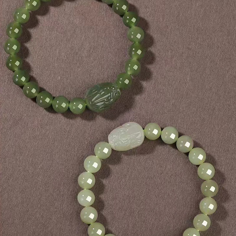 Buddha Stones Naturalny Hetian Jade PiXiu Rzeźbiona Bransoletka Szczęścia