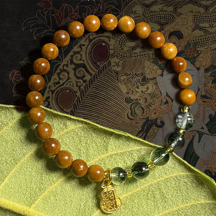 Buddha Stones Zielony Fantom Cytryn Rutilowany Kwarc Super Siedem Kryształów Pewność Przyciągaj Bogactwo Bransoletka