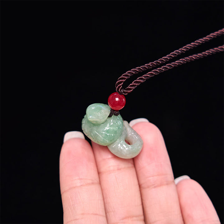 Buddha Stones Chiński Zodiak Rok Węża Naturalny Jadeit Naszyjnik Szczęście Wisiorek - image 5