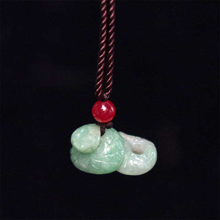 Buddha Stones Chiński Zodiak Rok Węża Naturalny Jadeit Naszyjnik Szczęście Wisiorek - image 2