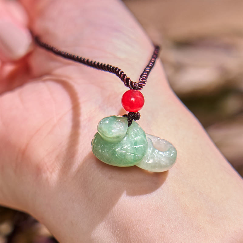 Buddha Stones Chiński Zodiak Rok Węża Naturalny Jadeit Naszyjnik Szczęście Wisiorek - image 6