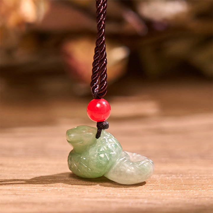 Buddha Stones Chiński Zodiak Rok Węża Naturalny Jadeit Naszyjnik Szczęście Wisiorek - image 3