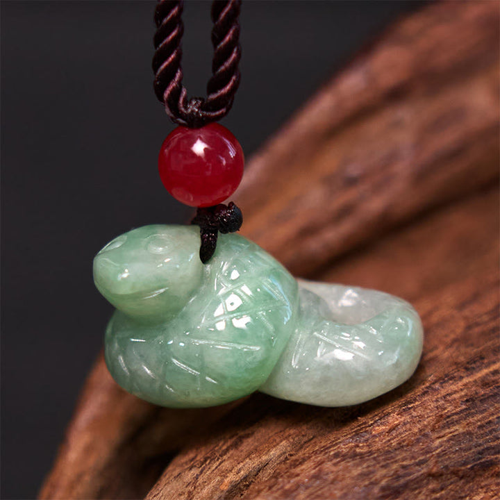 Buddha Stones Chiński Zodiak Rok Węża Naturalny Jadeit Naszyjnik Szczęście Wisiorek - Wąż - image 1