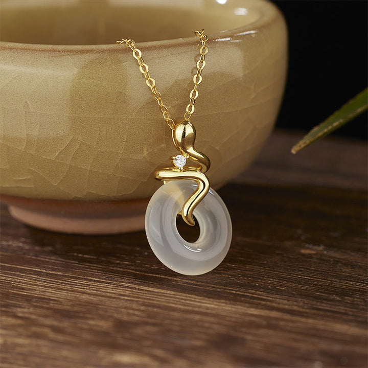 Buddha Stones 925 Srebro Sterling Rok Węża Chalcedon Klamra Pokoju Pozytywny Naszyjnik Wisiorek