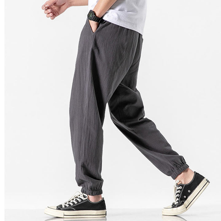 Spodnie męskie z kieszeniami i ściągaczem z bawełny Buddha Stones w jednolitym kolorze - image 6