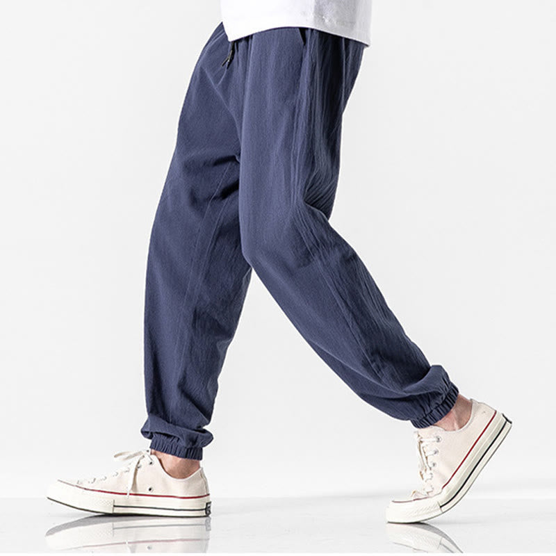 Spodnie męskie z kieszeniami i ściągaczem z bawełny Buddha Stones w jednolitym kolorze - image 17