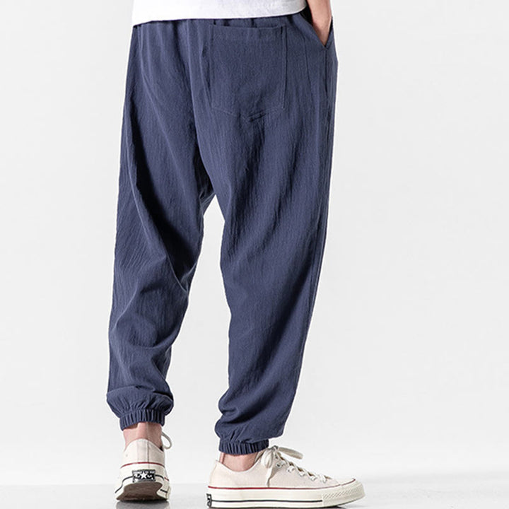 Spodnie męskie z kieszeniami i ściągaczem z bawełny Buddha Stones w jednolitym kolorze - image 18
