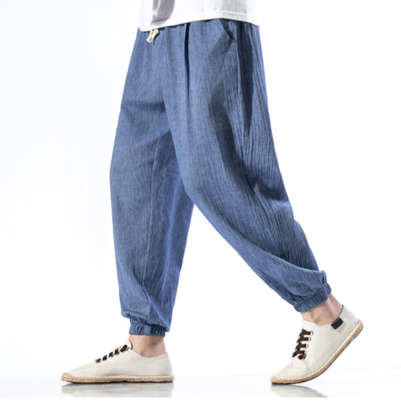 Spodnie męskie z kieszeniami i ściągaczem Buddha Stones Casual Solid Color Drawstring Linen - RoyalBlue - US/UK/AU46， EU56 (5XL) - image 15