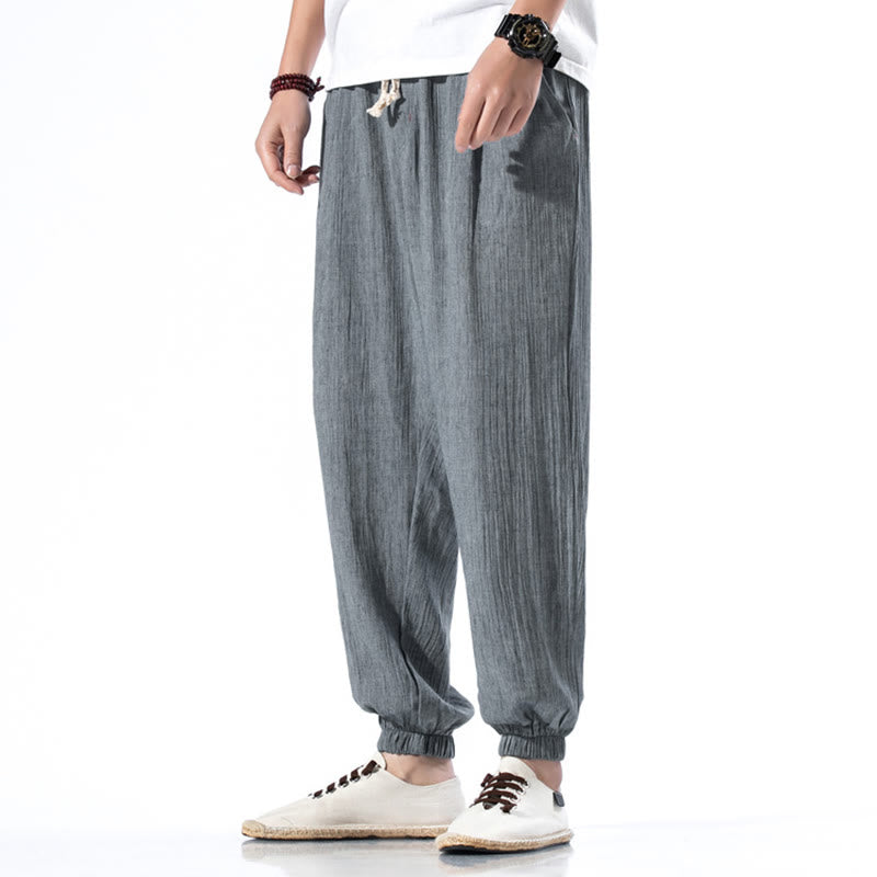 Spodnie męskie z kieszeniami i ściągaczem Buddha Stones Casual Solid Color Drawstring Linen - LightSlateGray - US/UK/AU46， EU56 (5XL) - image 22