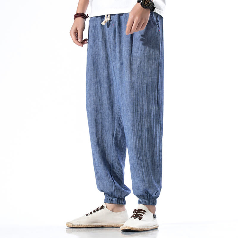 Spodnie męskie z kieszeniami i ściągaczem Buddha Stones Casual Solid Color Drawstring Linen - image 18