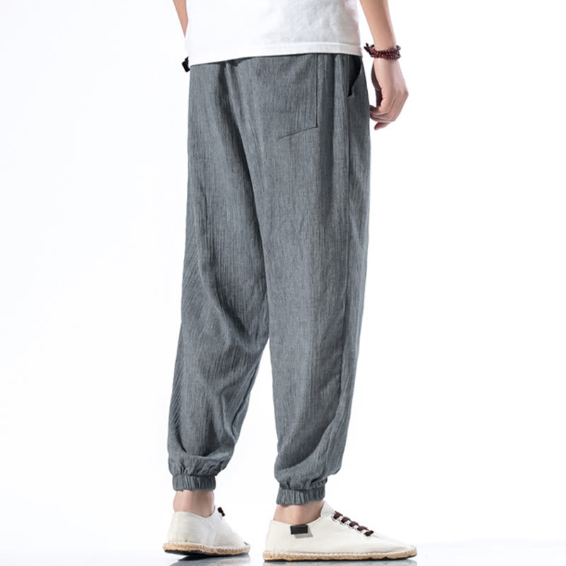 Spodnie męskie z kieszeniami i ściągaczem Buddha Stones Casual Solid Color Drawstring Linen - image 27