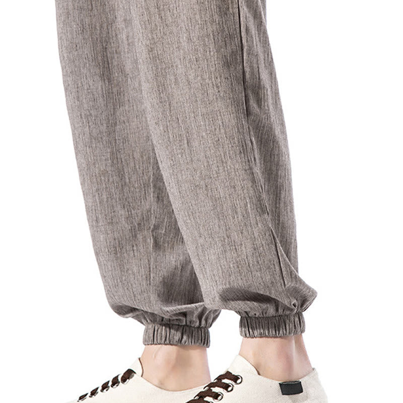 Spodnie męskie z kieszeniami i ściągaczem Buddha Stones Casual Solid Color Drawstring Linen - image 37