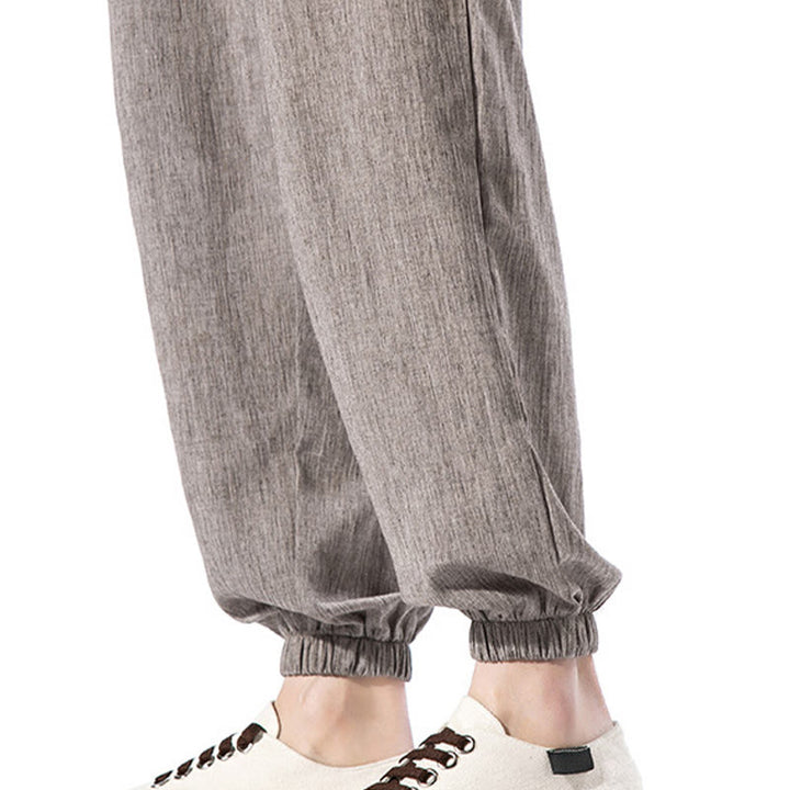 Spodnie męskie z kieszeniami i ściągaczem Buddha Stones Casual Solid Color Drawstring Linen - image 37