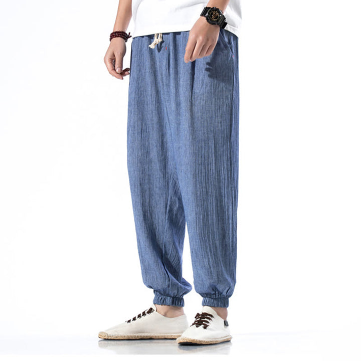 Spodnie męskie z kieszeniami i ściągaczem Buddha Stones Casual Solid Color Drawstring Linen - image 19