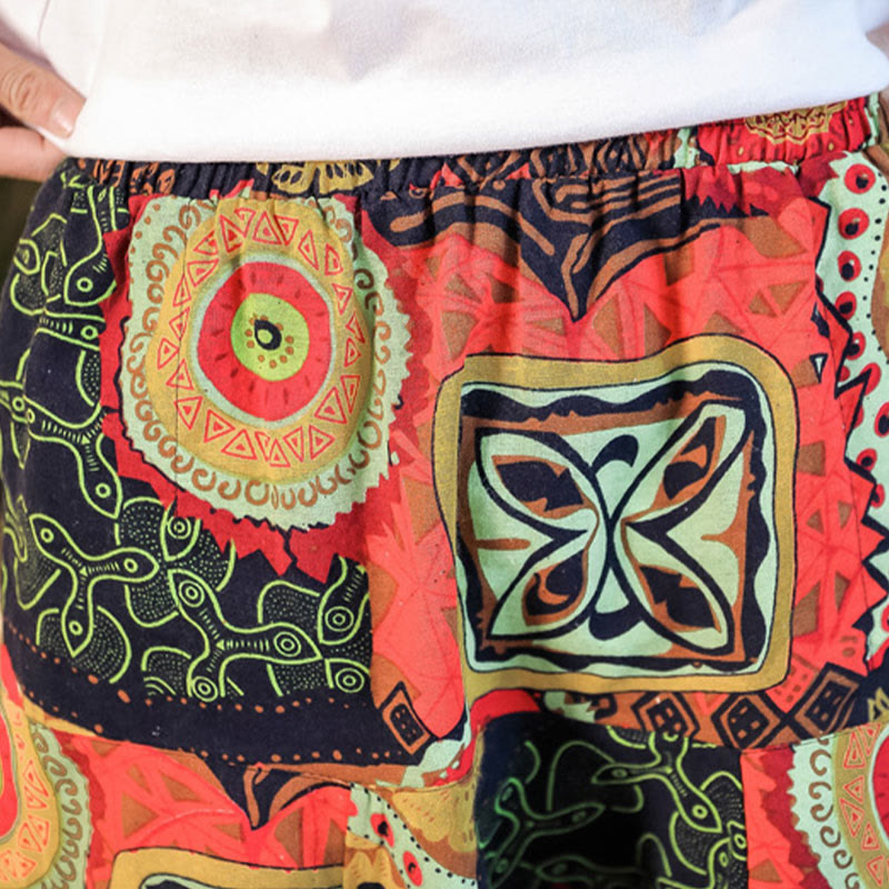 Buddha Stones Czerwone Złoto Casual Liście Nadruk Bawełna Męskie Spodnie Harem Z Kieszeniami - image 7