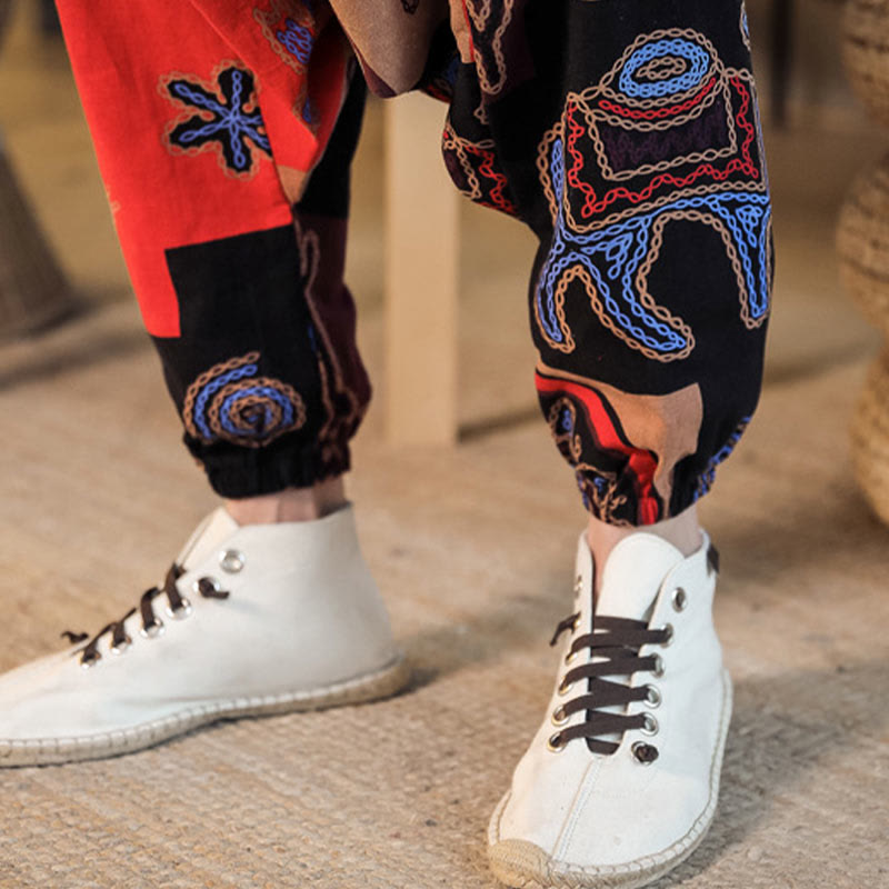 Spodnie haremowe męskie z kieszeniami i siatką z motywem kwiatów Buddha Stones - image 10