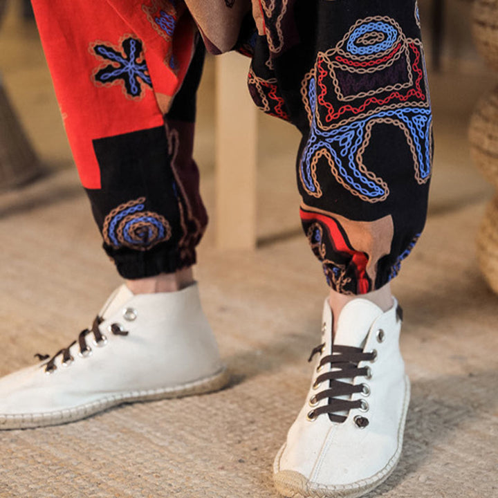 Spodnie haremowe męskie z kieszeniami i siatką z motywem kwiatów Buddha Stones - image 10