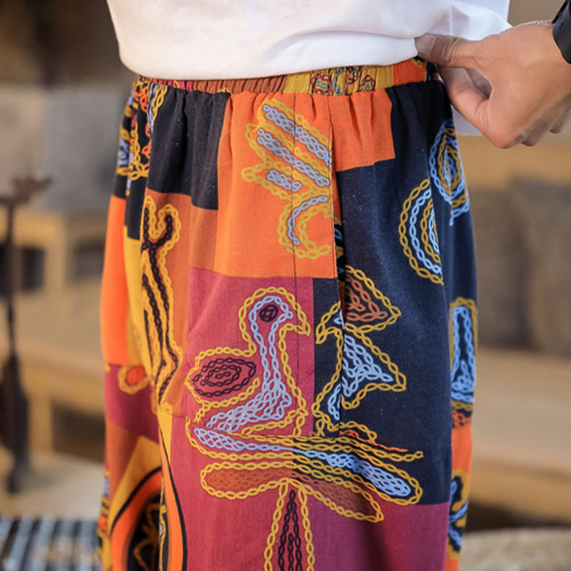 Spodnie haremowe męskie z kieszeniami i siatką z motywem kwiatów Buddha Stones - image 21