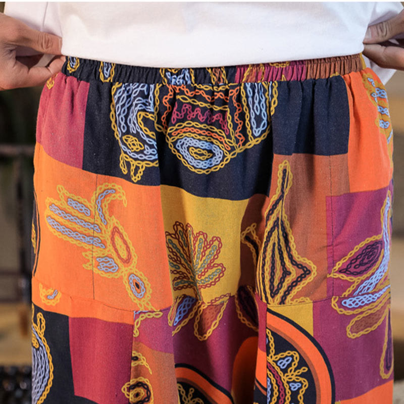 Spodnie haremowe męskie z kieszeniami i siatką z motywem kwiatów Buddha Stones - image 20